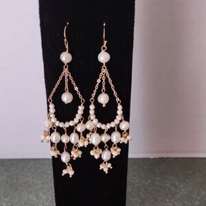 Elegant Natural White Freshwater Pearl Cluster Dangle Earrings
